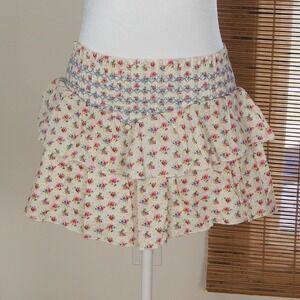 Katie J NYC Tween Smocked Tiered Mini Skirt Girls Large 12 Dainty Floral Cottage